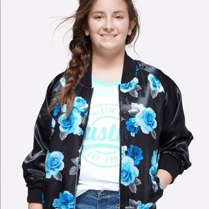 Blue floral justice bomber jacket